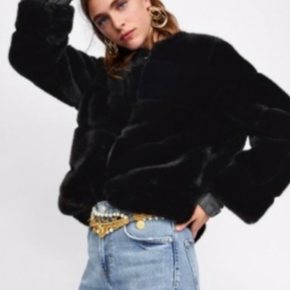 Zara Elegant Black Teddy Jacket